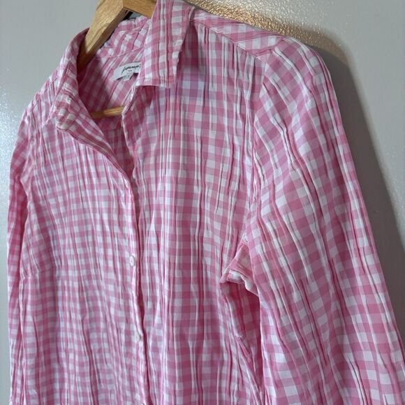 FoxCroft NYC Pink Plaid Button Up Top Pleated Textured Blouse Womens Sz 6 - Picture 3 of 8